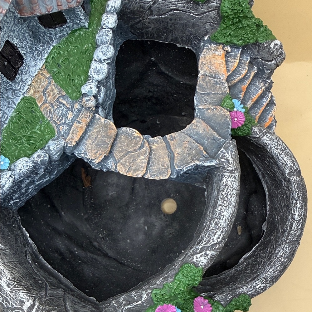 Grey Tiered Cottage Fountain Planter with Purple & Blue Flower Accents - Picture 2 of 4